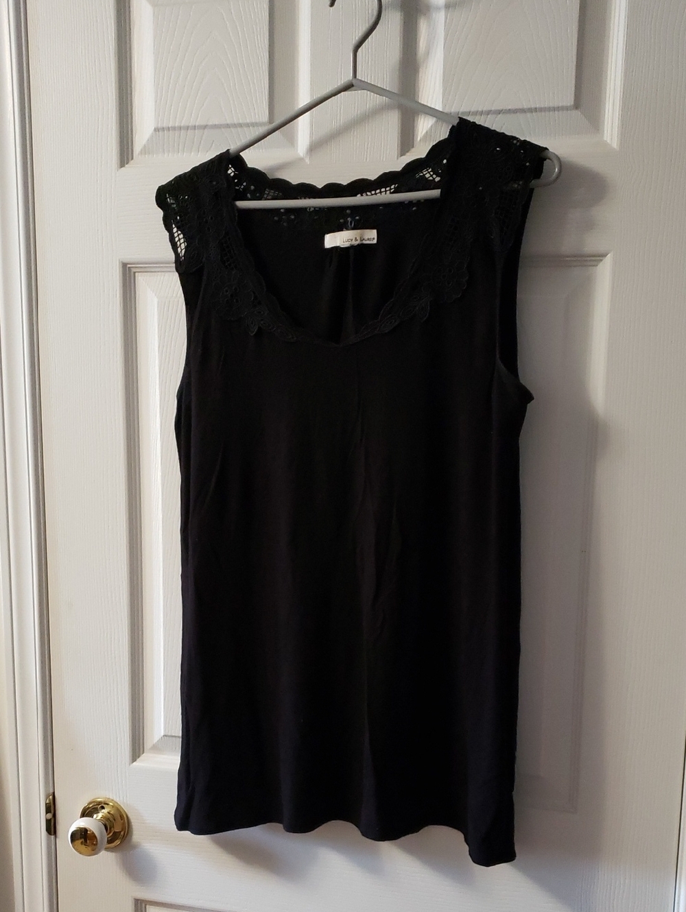 Sleeveless Black Lace-Trim Women's Top